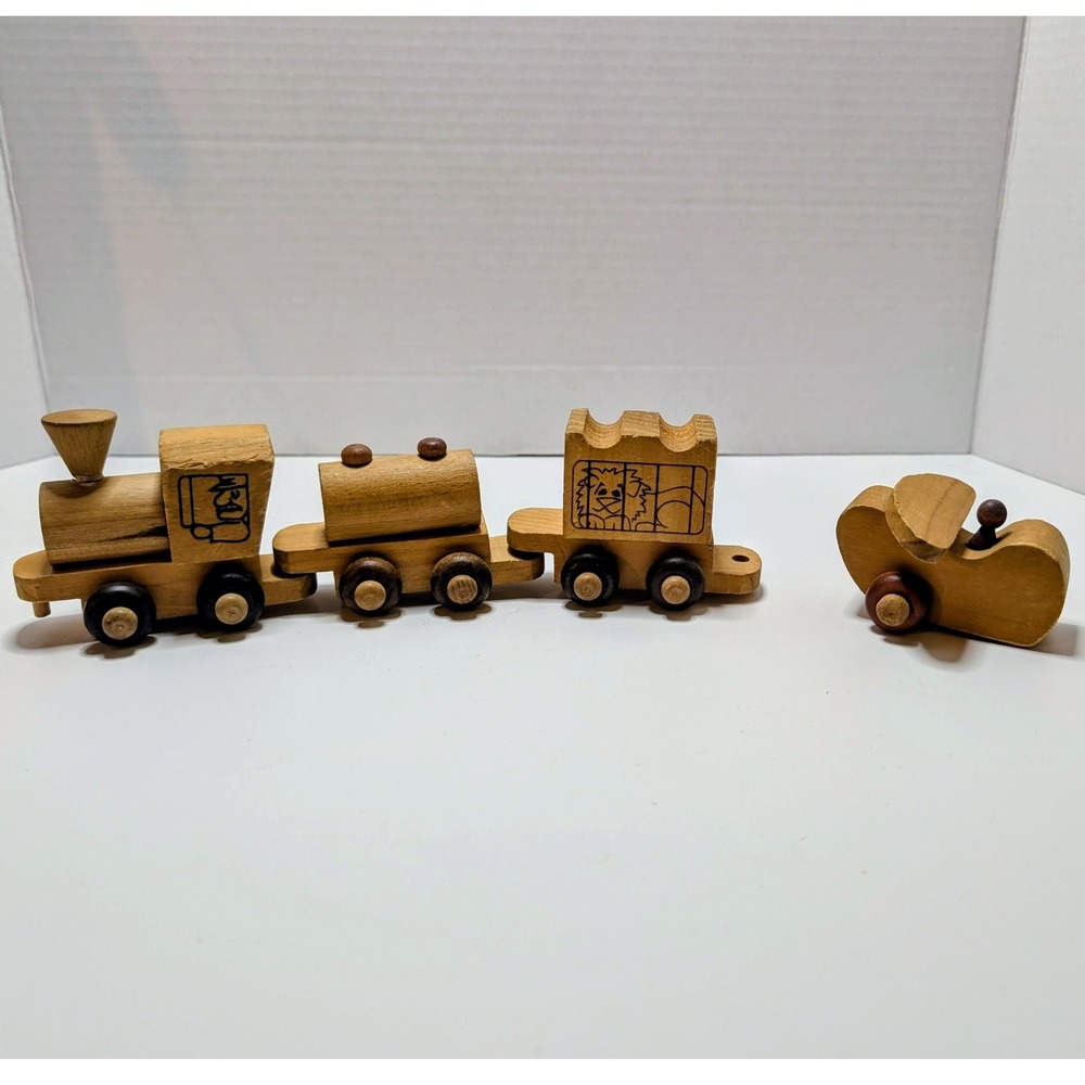 Montgomery Schoolhouse Vtg Wooden Toy 3 pc Train & Airplane Hand Made Vermont